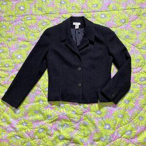 Vintage 90s blazer black  |S-M| 90s  Ann Taylor wool blend textured short USA